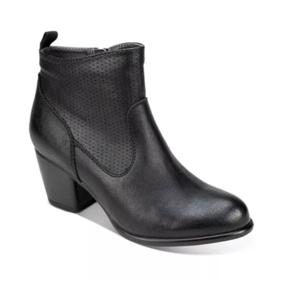 White Mountain "Grace" Ankle Black Synthetic Leather Perforated Pull On Booties